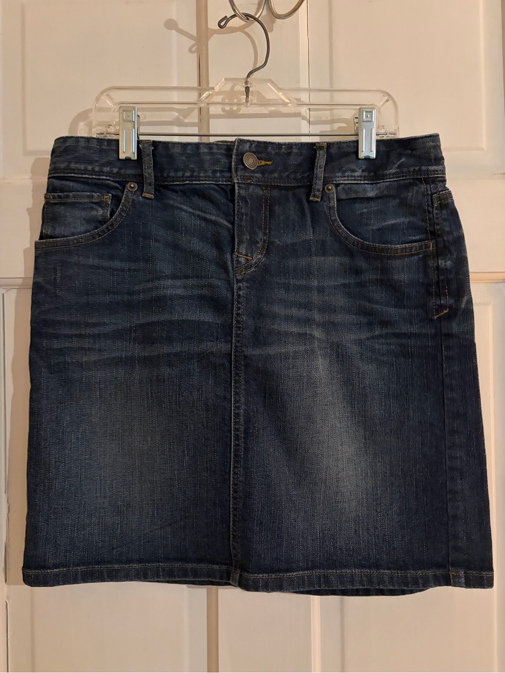LOFT Dark Blue Denim A-Line Mini Skirt